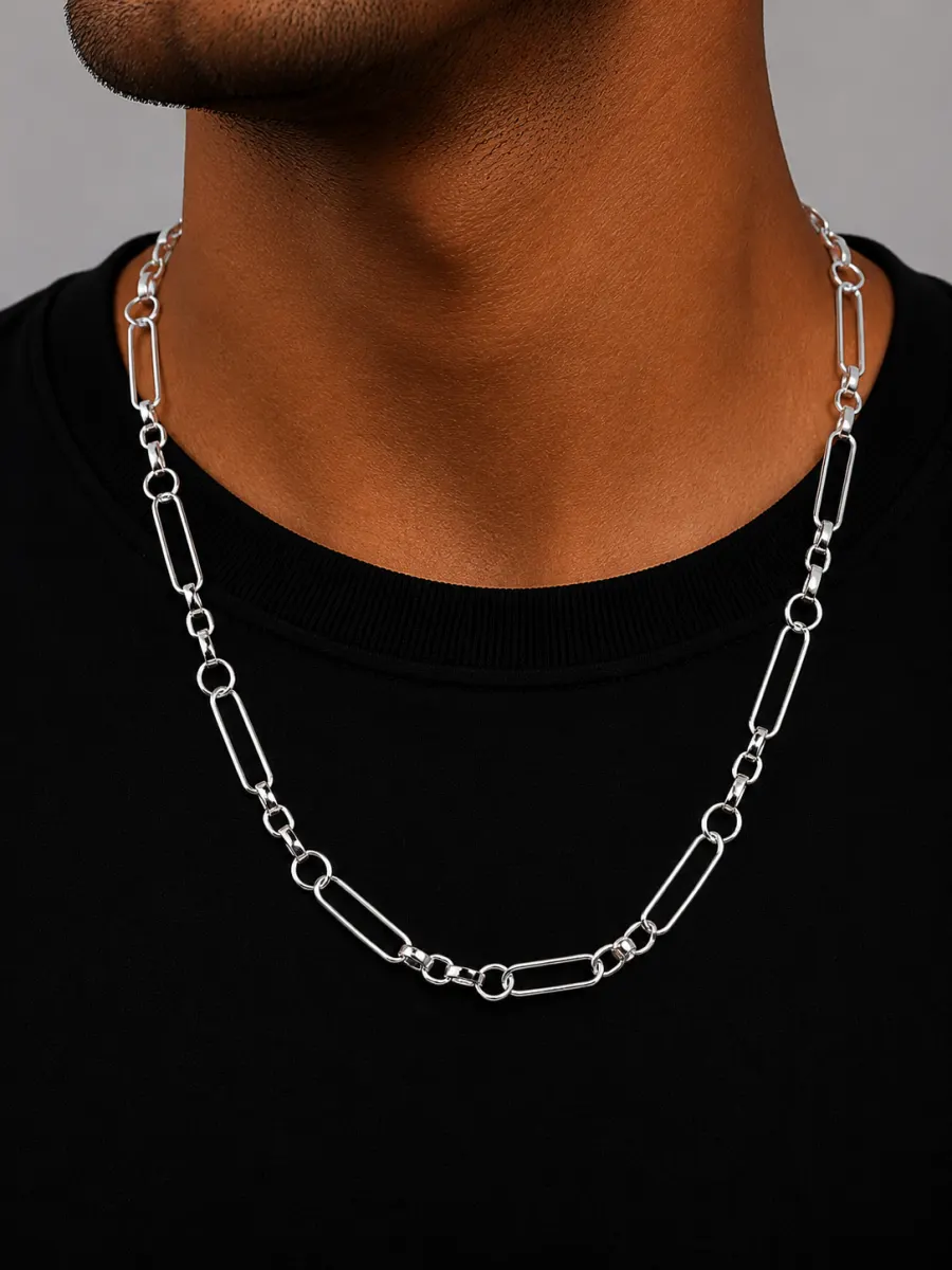Cadena de eslabones de plata 925 para hombre 5 mm 60 cm