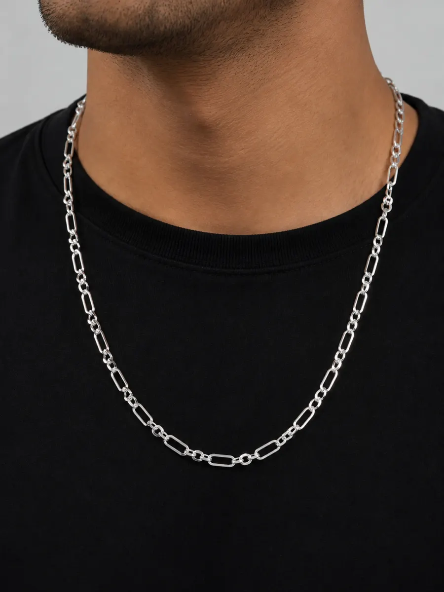 Cadena limada de plata 925 para hombre 4 mm 60 cm