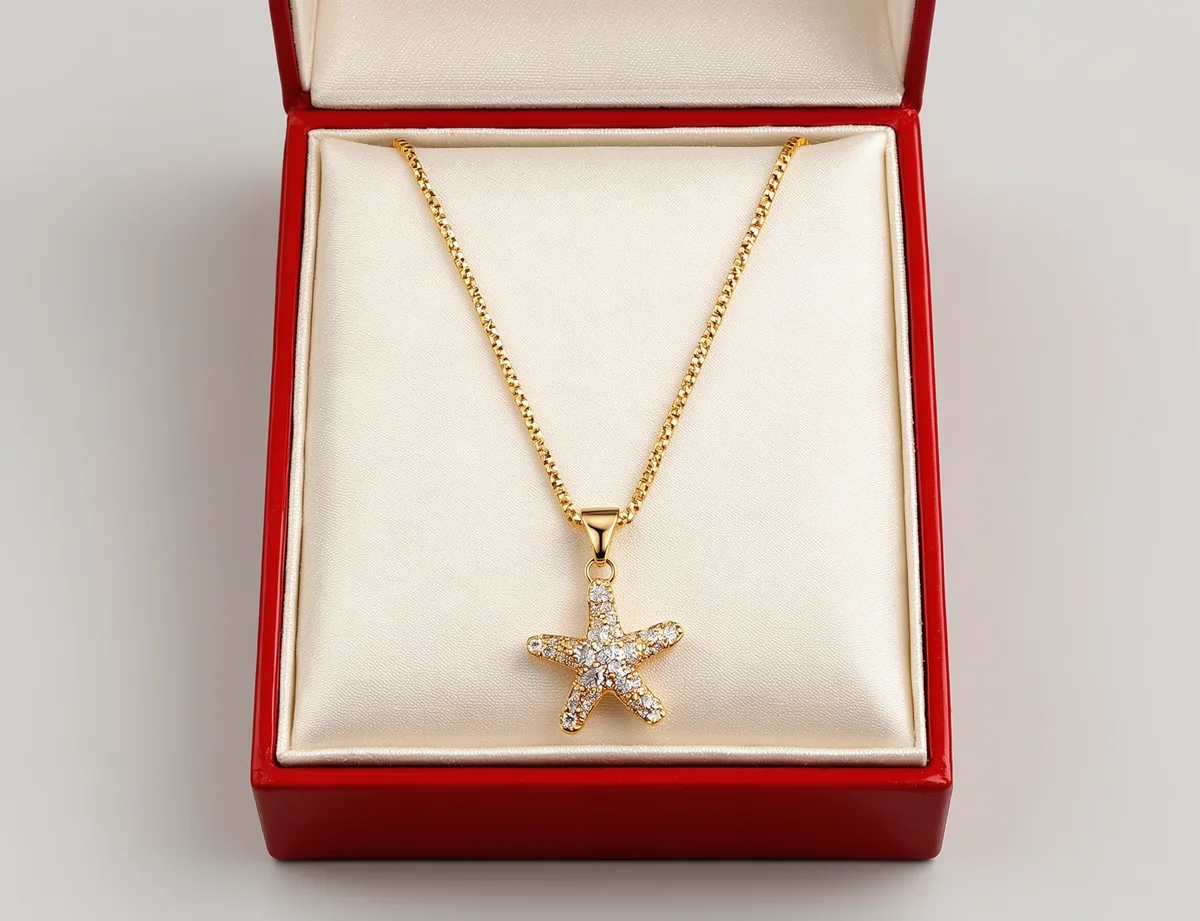 Cadena de oro goldfilled 18K con dije estrella de mar de circones en estuche