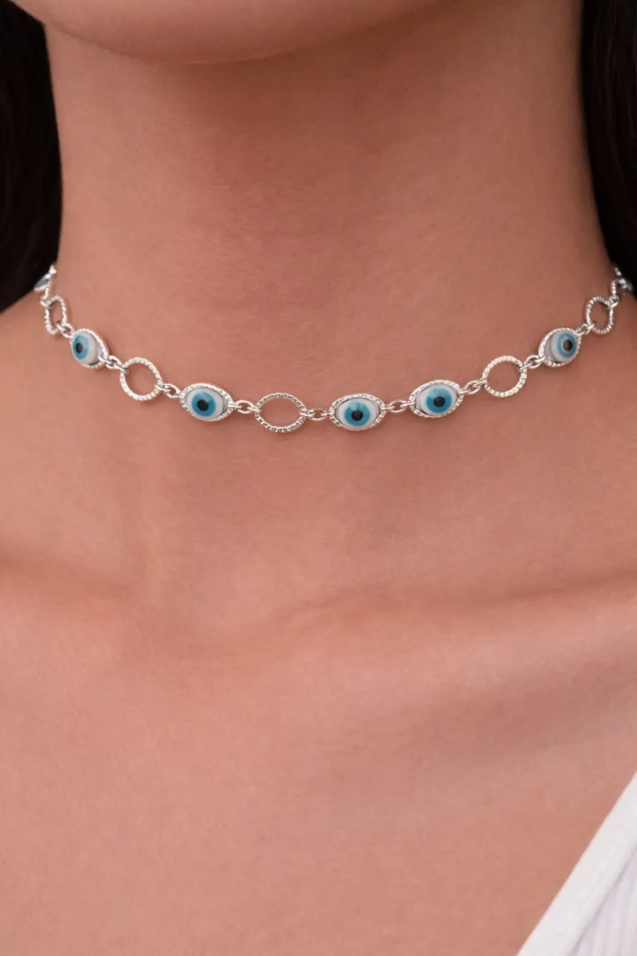 Choker Ojo Turco de Plata 925 Ajustable para Mujer