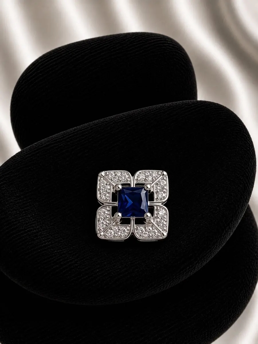 Colgante Cuadrado Azul con Circones de Plata 925