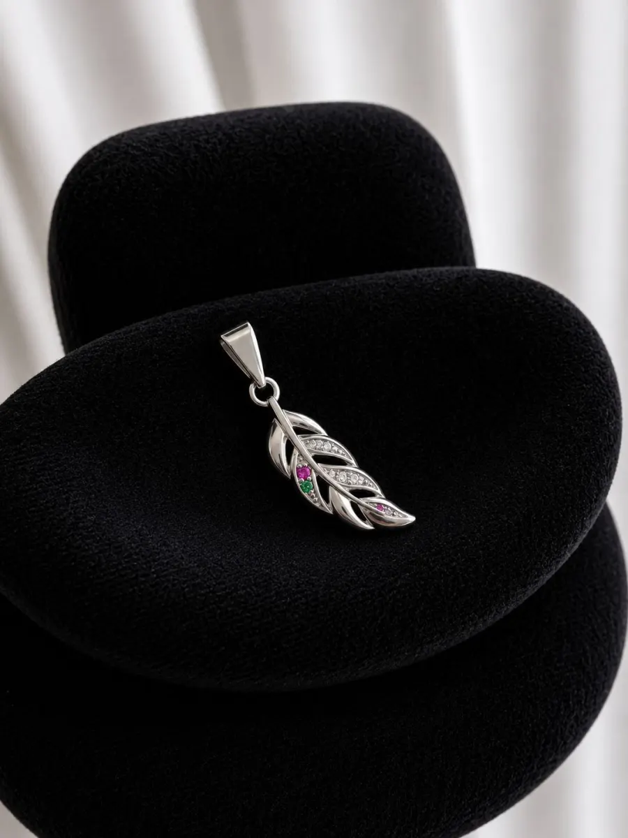 Colgante Pluma con Circones Multicolor de Plata 925