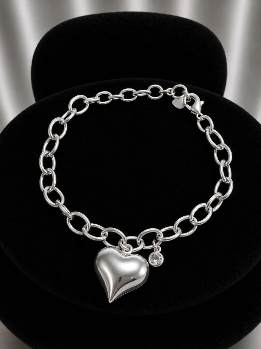 Pulsera Corazón Inflado de Plata 925 para Mujer