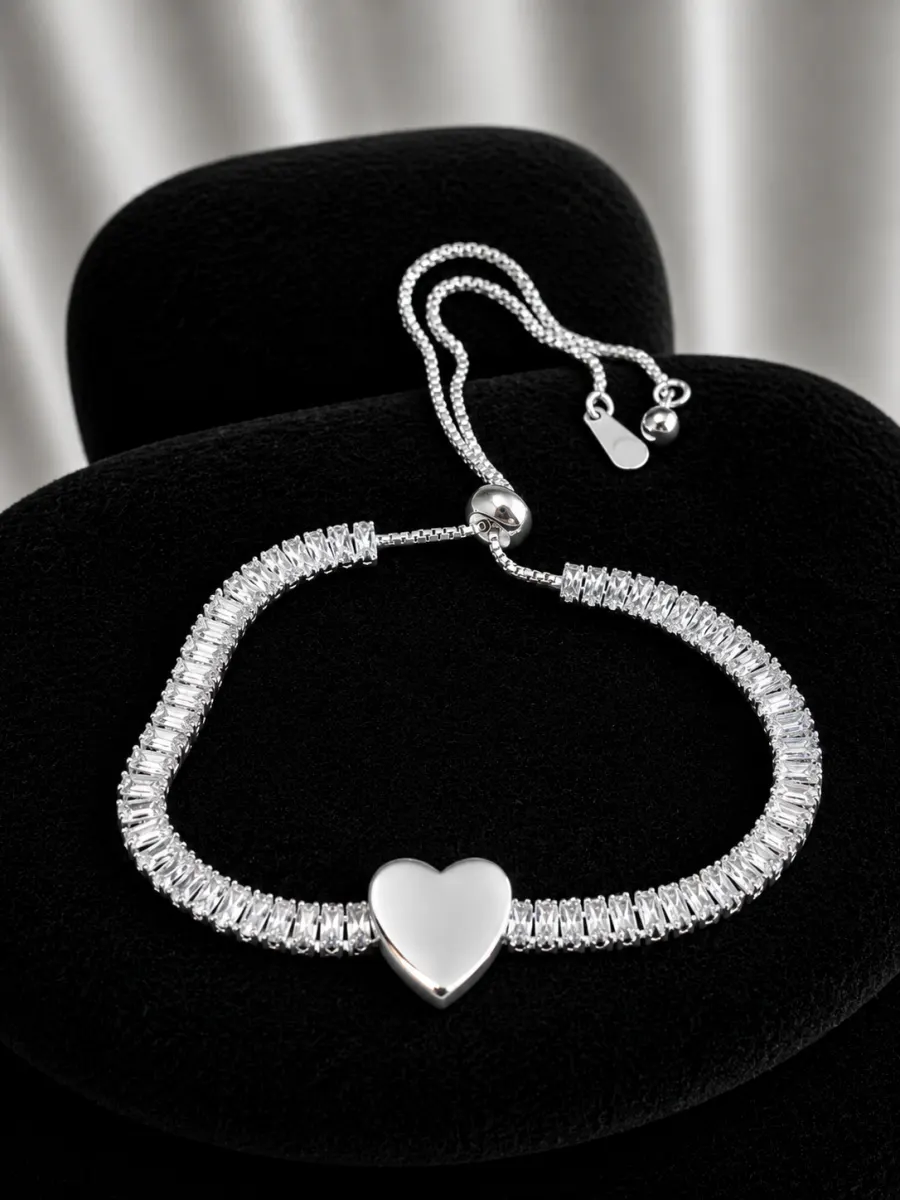 Pulsera Tennis de Plata 925 con Corazón Ajustable